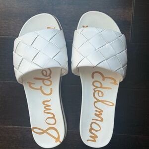 Sam Edelman White Woven Slide Sandals